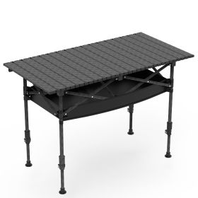 Portable Folding Camping Table With Adjustable Height Hanging Net Rustproof Carbon Steel Foldable Roll-Up Camping Table for Picnic Camping Hiking Beac