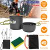 8Pcs Camping Cooking Ware Set Camping Stove Cookware Set Aluminum Pot Foldable Knife Fork Spoon Set for Hiking Picnic Outdoor