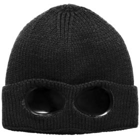 Unisex Knit Beanie Hat with Goggle Chunky Winter Warm Hat Skull Cap 4 Colors (Option: Black)