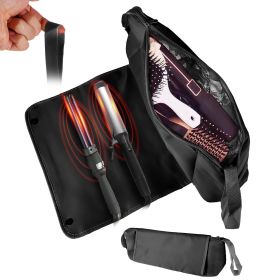 2 In 1 Hair Tools Travel Bag and Heat-resistant Mat Curling Iron Travel Case Hair Tool Pouch Holder Organizer for Curling Iron Straightener Hair Dryer (Option: Black)
